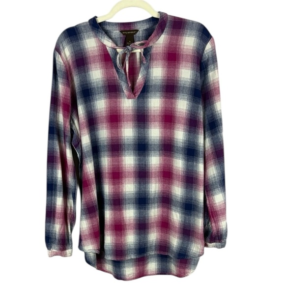 Bit & Bridle Pink and Blue Plaid Tie Front Blouse Size XL - Picture 1 of 10
